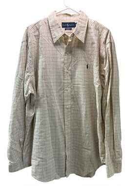 Ralph Lauren Men's Classic Fit Beige Check Button-Down Long Sleeve Shirt Size XL